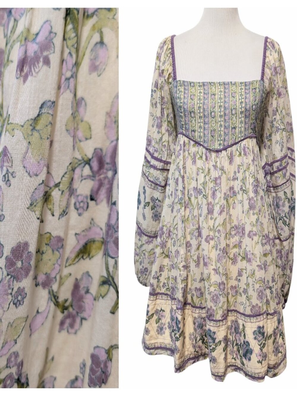 Free People Womens Sz S Endless Afternoon Purple Floral Puff Sleeves Mini Dress